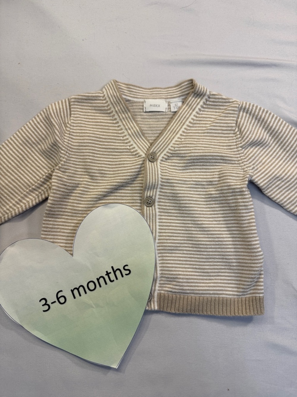 Mexx - 3-6M Striped Kids Cardigan Sweater - Cream and Brown